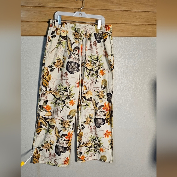 Floral Print Women's 100 % Cotton Pants, Elastic Waist Size L - Picture 2 of 10